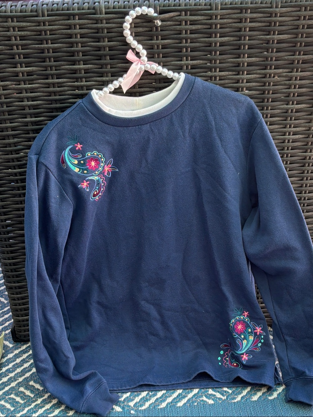 Blair Navy Crewneck Sweatshirt with Pink & Teal Floral Embroidery